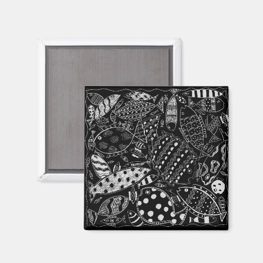 Zwart-wit vispatroon Moderne kunst Magneet (Voorkant / Achterkant)