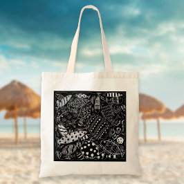 Zwart-wit vispatroon Moderne kunst Tote Bag