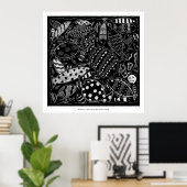 Zwart-Wit Vispatroon Moderne Kunstprint Poster (Thuiskantoor)