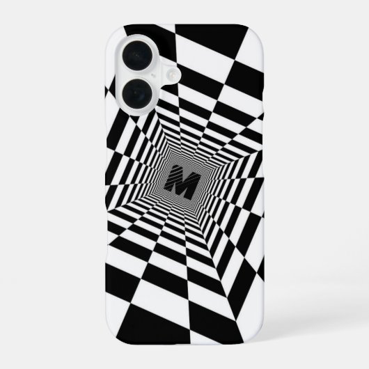 Zwart-wit visuele illusie, monogram of initiaal iPhone 16 hoesje (Achterkant)