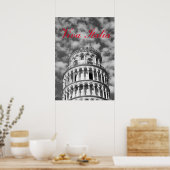 Zwart Wit Viva Italia Leaning Tower of Pisa Poster (Keuken)