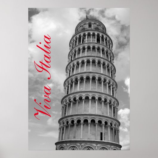 Zwart Wit Viva Italia Leaning Tower of Pisa Poster (Voorkant)