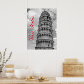 Zwart Wit Viva Italia Leaning Tower of Pisa Poster (Keuken)