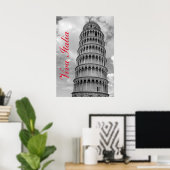 Zwart Wit Viva Italia Leaning Tower of Pisa Poster (Thuiskantoor)