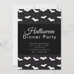 Zwart-wit vleermuizen Halloween Diner Party Kaart