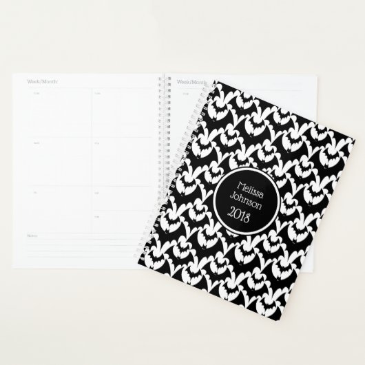 Zwart-wit vleermuizen horrorpatroon naam personali planner (Display)