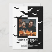 Zwart-wit vleermuizenframe foto Halloween Feestdagenkaart (Voorkant)