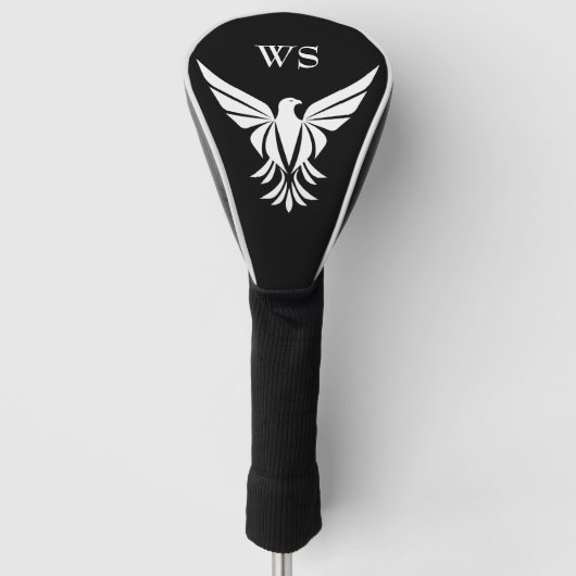 Zwart-wit vliegend monogram-initiaal van Amerikaan Golfheadcover (Voorkant)