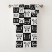 Zwart wit vlinder geruite blokprint bad handdoek (Insitu)