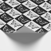 Zwart wit vlinder geruite blokprint cadeaupapier (Hoek)