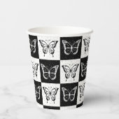 Zwart wit vlinder geruite blokprint papieren bekers (Achterkant)