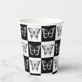 Zwart wit vlinder geruite blokprint papieren bekers (Rechts)