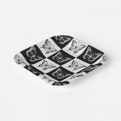 Zwart wit vlinder geruite blokprint papieren bordje (Gebogen)