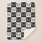 Zwart wit vlinder geruite blokprint sherpa deken (Voorkant)