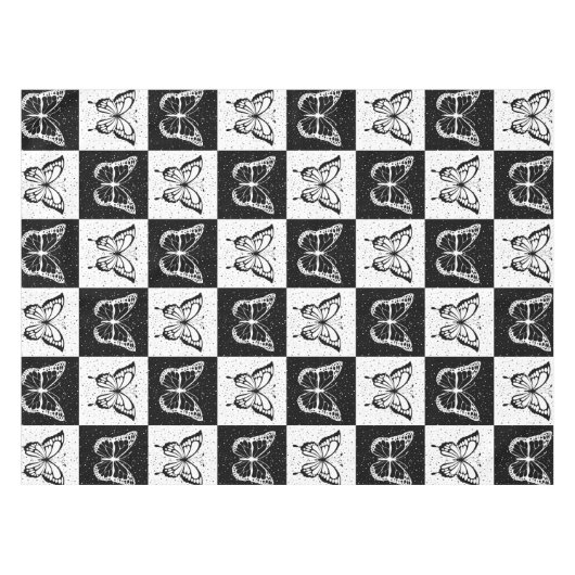 Zwart wit vlinder geruite blokprint tafelkleed (Voorkant (Horizontaal))