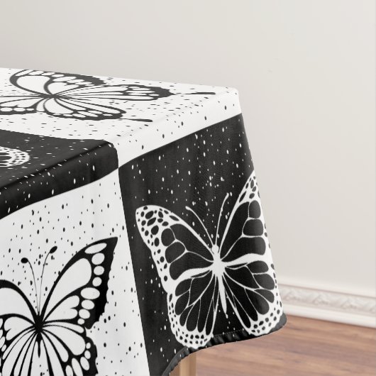 Zwart wit vlinder geruite blokprint tafelkleed (Voorbeeld)