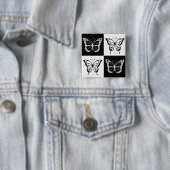 Zwart wit vlinder geruite blokprint vierkante button 5,1 cm (In situ)
