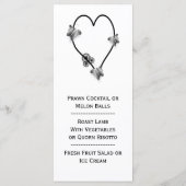 Zwart-wit vlinder hart bruiloft diner menu (Achterkant)