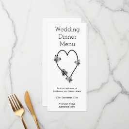 Zwart-wit vlinder hart bruiloft diner menu