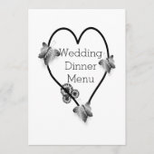 Zwart-wit vlinder hart bruiloft diner menu (Voorkant)