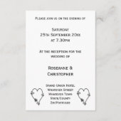 Zwart-Wit Vlinder Hart Bruiloftsreceptie Informatiekaartje (Achterkant)