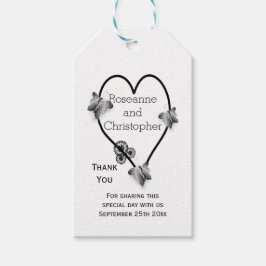 Zwart-wit vlinder hart ontwerp bruiloft cadeaulabel