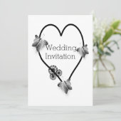 Zwart-wit vlinder hart ontwerp bruiloft kaart (Staand voorkant)