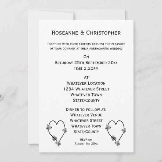 Zwart-wit vlinder hart ontwerp bruiloft kaart (Achterkant)