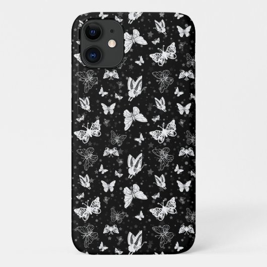 Zwart wit vlinder illustratie patroon ontwerp Case-Mate iPhone case (Achterkant)