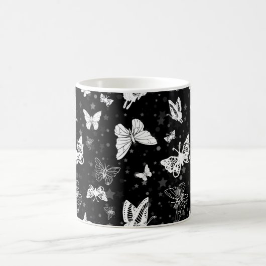 Zwart wit vlinder illustratie patroon ontwerp koffiemok (Center)