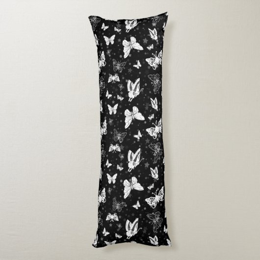 Zwart wit vlinder illustratie patroon ontwerp lichaamskussen (Achterkant (Verticaal))