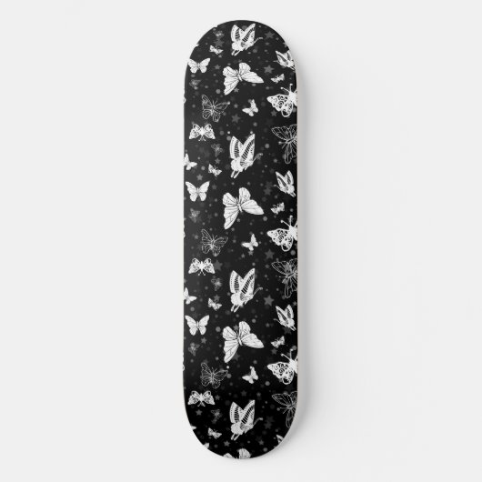 Zwart wit vlinder illustratie patroon ontwerp persoonlijk skateboard (Voorkant)