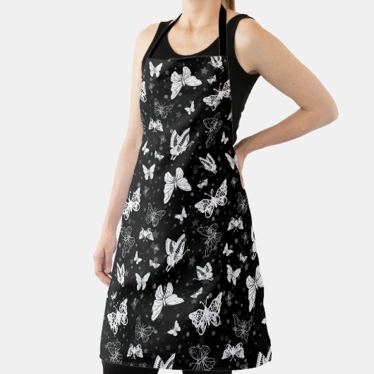 Zwart wit vlinder illustratie patroon ontwerp schort (Insitu)