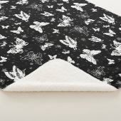 Zwart wit vlinder illustratie patroon ontwerp sherpa deken (3/4)