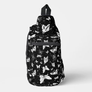 Zwart wit vlinder illustratie patroon ontwerp sling bag