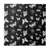 Zwart wit vlinder illustratie patroon ontwerp tegeltje (Voorkant)