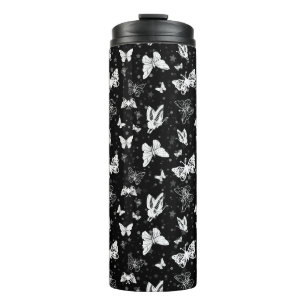 Zwart wit vlinder illustratie patroon ontwerp thermosbeker