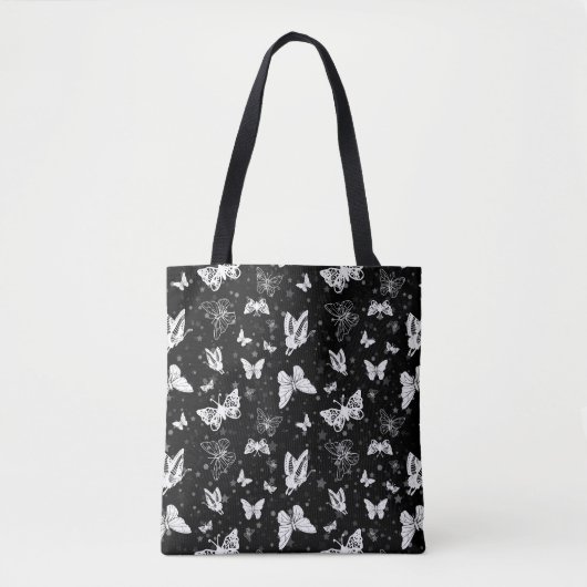 Zwart wit vlinder illustratie patroon ontwerp tote bag (Voorkant)