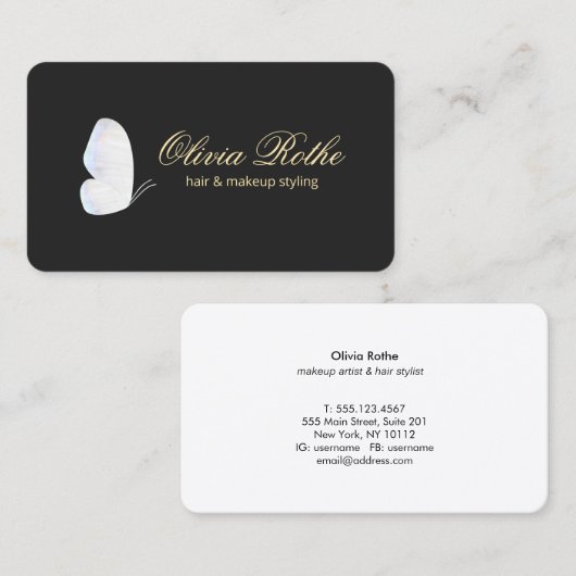 Zwart Wit Vlinder Make-up en Hair Stylist Visitekaartje (Voorkant / Achterkant)