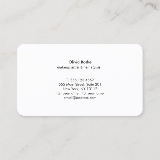 Zwart Wit Vlinder Make-up en Hair Stylist Visitekaartje (Achterkant)