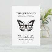 Zwart-wit Vlinder Moderne Eenvoudige Bruiloft Kaart (Staand voorkant)