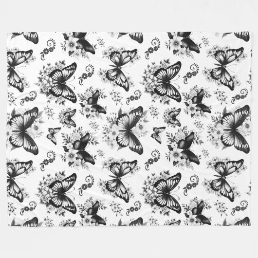Zwart wit vlinder patroon fleece deken (Voorkant (Horizontaal))
