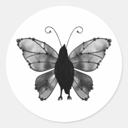 Zwart & Wit Vlinder Raven Ronde Sticker (Voorkant)