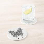 Zwart & Wit Vlinder-Tattoo Kunst Zandsteen Onderzetter (Zijkant)