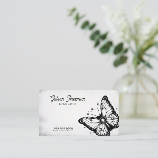  Zwart & Wit Vlinder Tattoo Shop Visitekaartje (Staand voorkant)