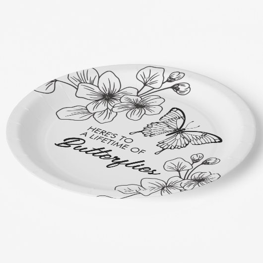 Zwart-wit Vlinder Tuin Papier Borden Papieren Bordje (Gekanteld)