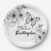 Zwart-wit Vlinder Tuin Papier Borden Papieren Bordje (Voorkant)