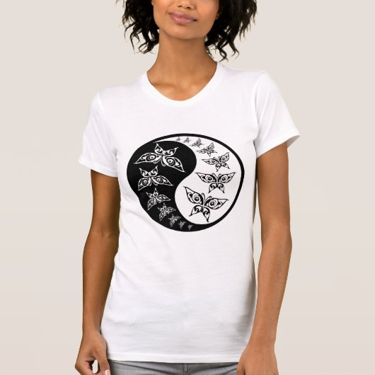 Zwart-Wit Vlinder Yin Yang Symbool T-shirt (Voorkant)