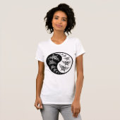 Zwart-Wit Vlinder Yin Yang Symbool T-shirt (Voorkant volledig)