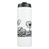 Zwart-wit vlinderbloemenreistuimelaar thermosbeker (Voorkant)